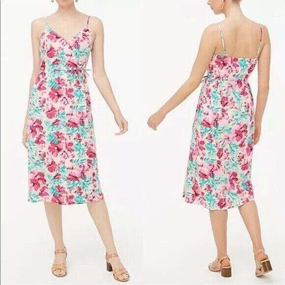 NWT J.Crew •0• Pink Floral Woven Cotton Sleeveless Wrap Dress #AO365 - Picture 2 of 13